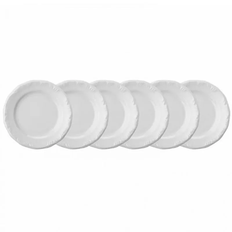 Conjunto com 6 Pratos de Sobremesa Schmidt Pomerode em Porcelana 19 cm Branco Branco