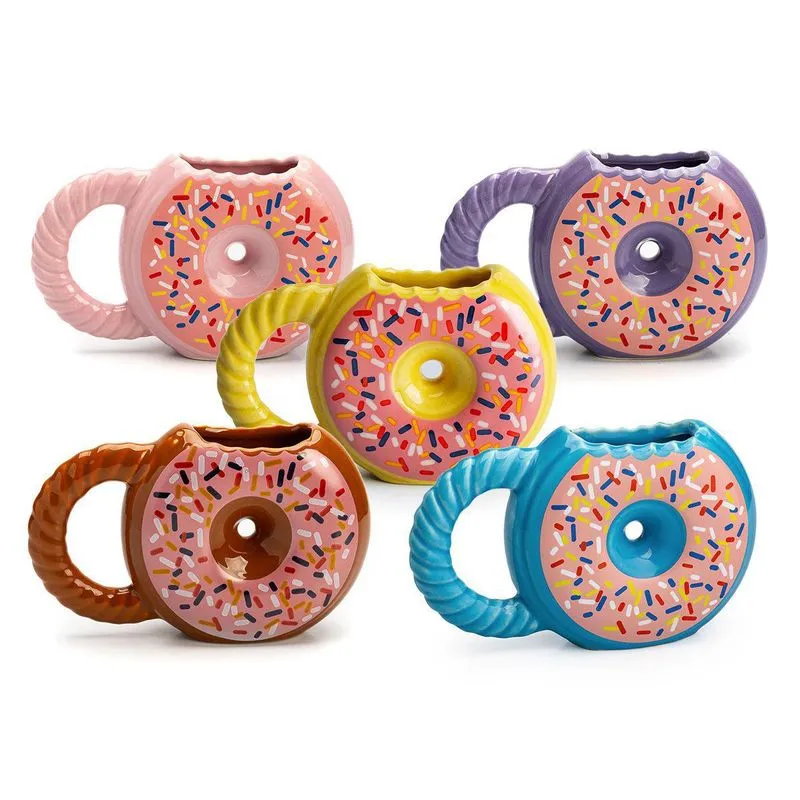Kit 5 Canecas 3d Donuts Rosquinhas Decoradas Cerâmica 400 Ml