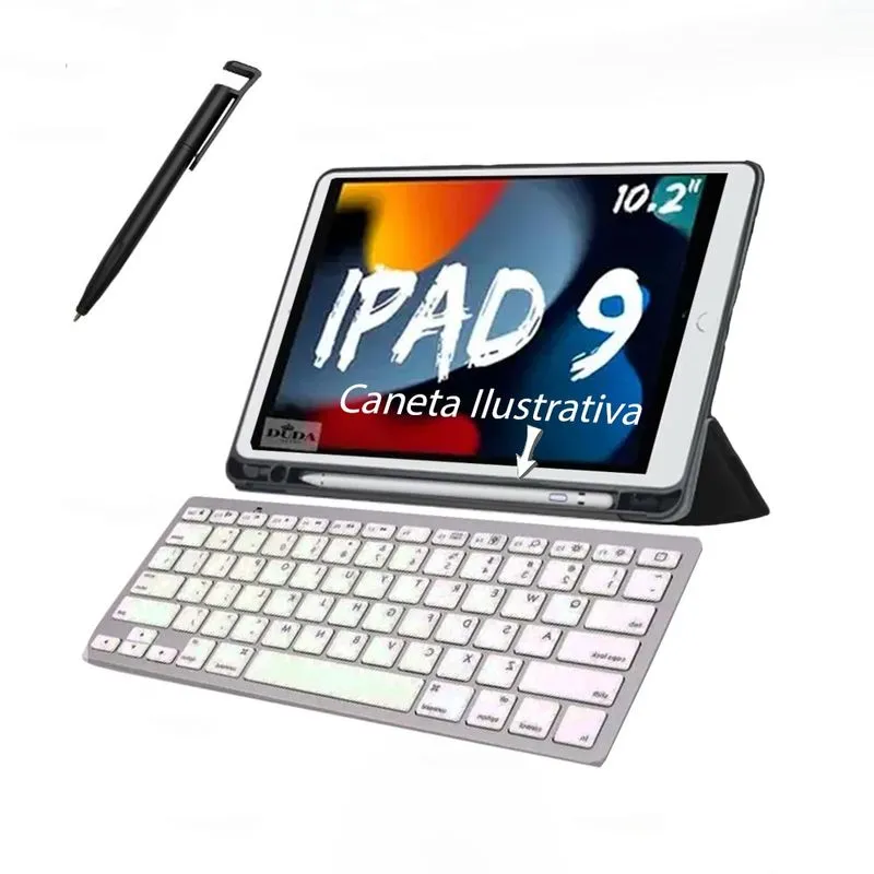 Capa Smart + Teclado Para iPad 9 ª Geração 10,2 + Pelicula