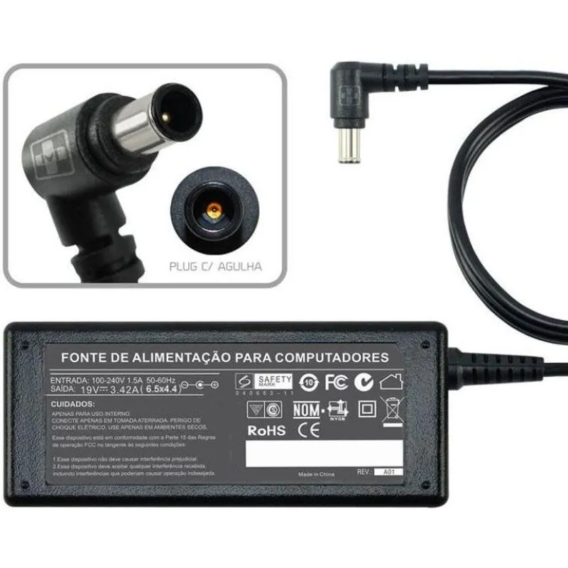 Fonte Para Monitor Tv Lg 22ma33n Série 19v 3,42a 65w Agulha MM 644