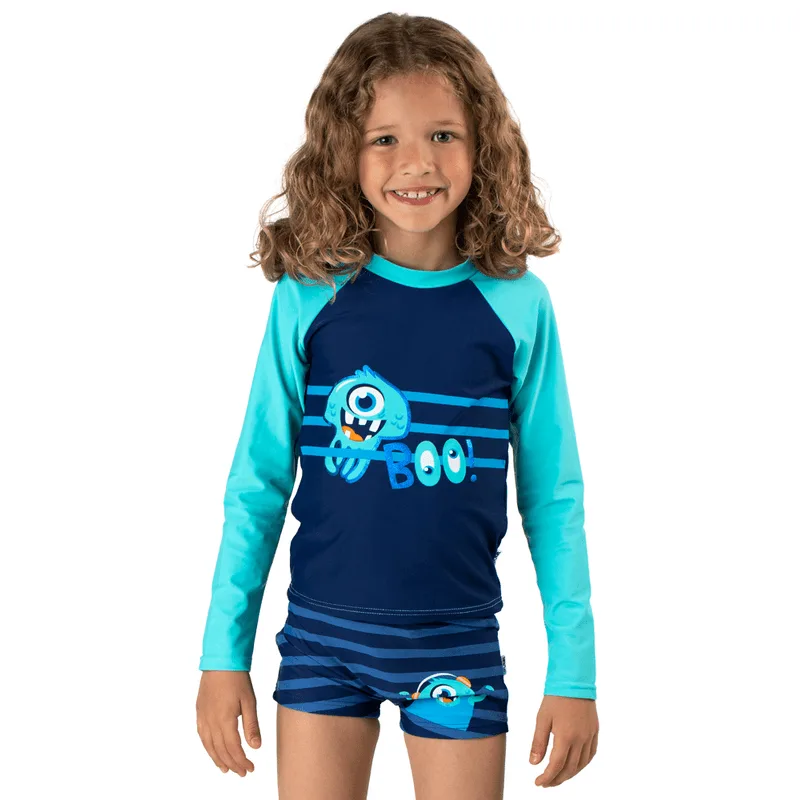 Camiseta Praia com Proteção Solar Menino Monstro Azul 2