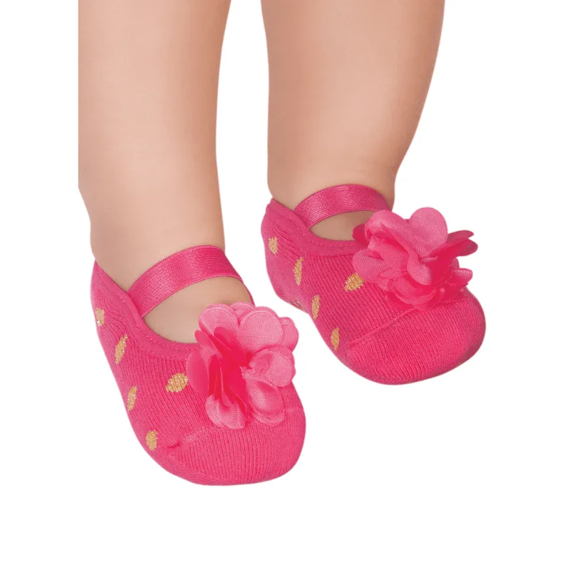 Meia Menina Sapatilha com Antiderrapante e Aplique Flor 15 A 18 MESES