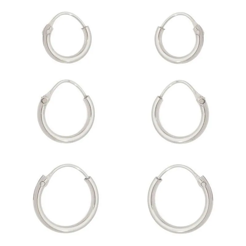Kit Com 3 Pares De Brinco Argola Em Prata 925