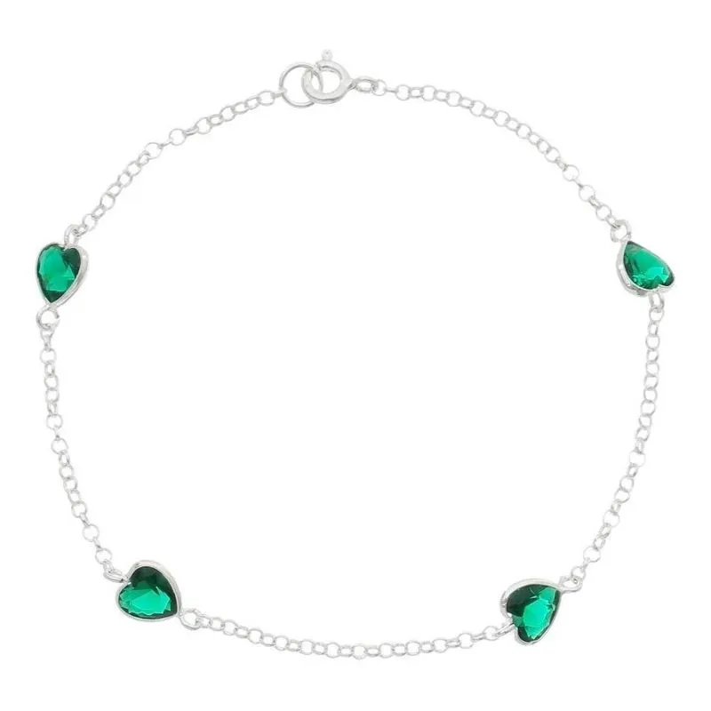 Bracelete Pulseira Prata Maciça 925 Pedras Zircônia Verdes