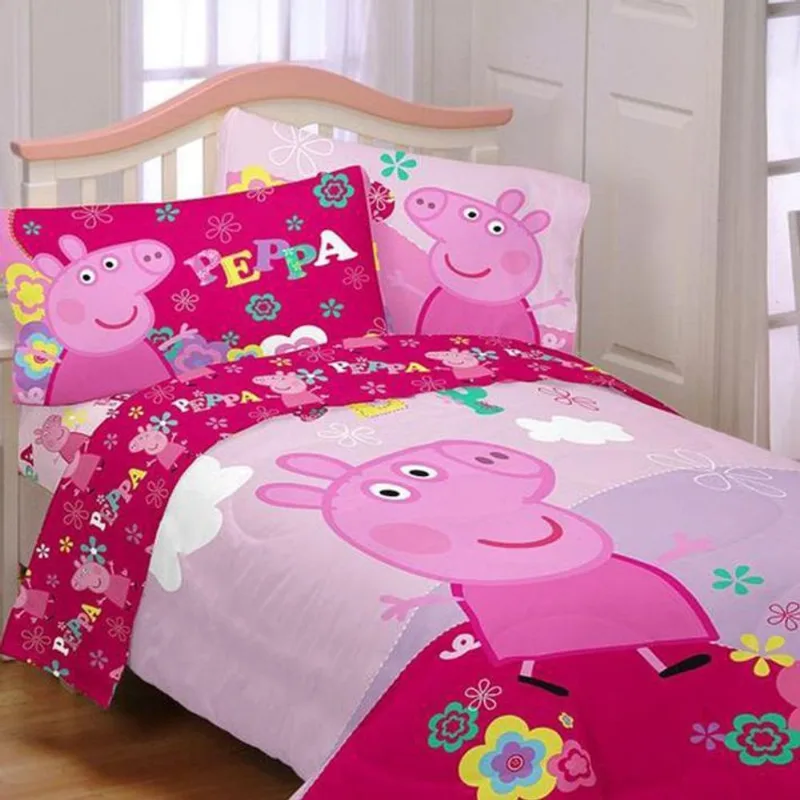Jogo de cama infantil peppa pig 6 pç casal comum com edredom