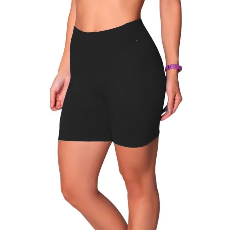 Short Selene Sem Costura Canelado Feminino GG / Preto