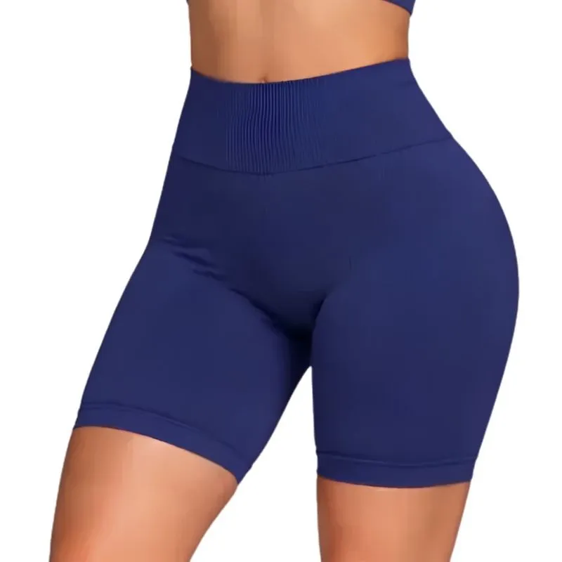 Shorts Feminino Canelado Selene Sem Costura Fitness M / 277-AZUL INDIGO