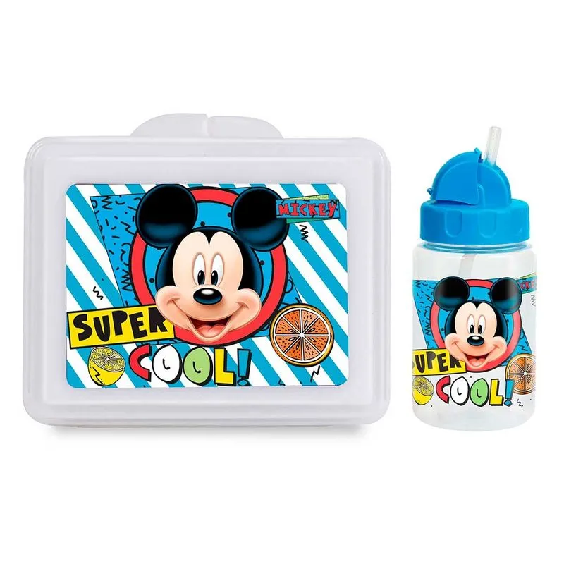 Kit Hora Do Lanche -Porta Lanches + Copo C/ Canudo Retratil 340ml Mickey