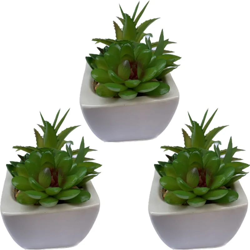 Kit 3 Cactos Artificial Mix Vasinho Em Cerâmica Decorativo