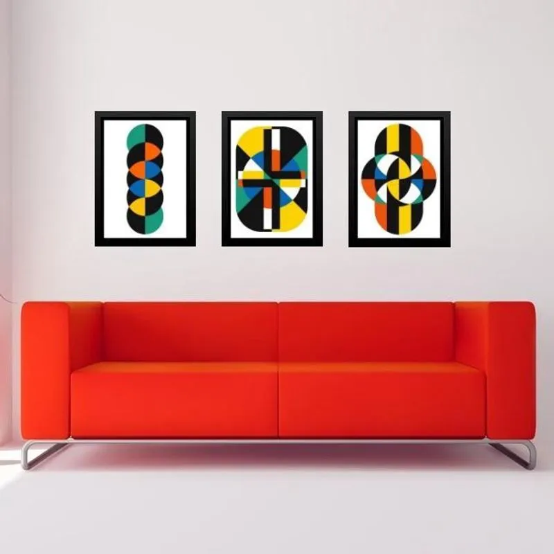 Kit 3 Quadros Gravuras Coloridas Bauhaus 45X34Cm - Com Vidro