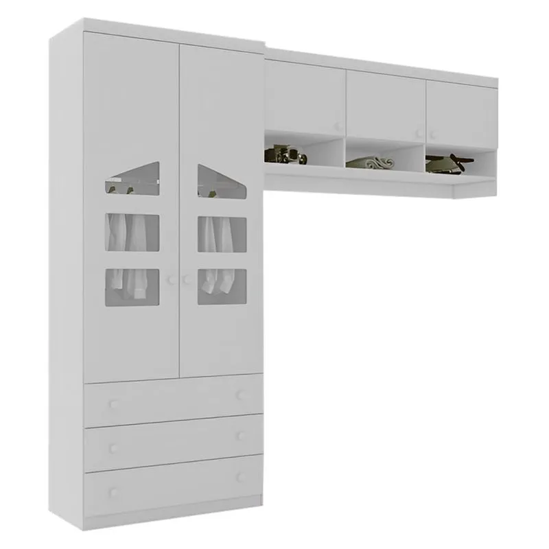 Guarda Roupa Infantil Eloisa 2 Portas com Modulo Aéreo Branco Brilho - Phoenix Baby