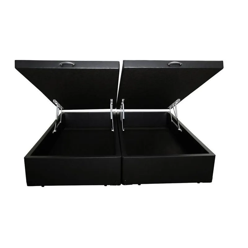 Cama Box Baú Queen Bipartido Preto Sintético 42x158x198