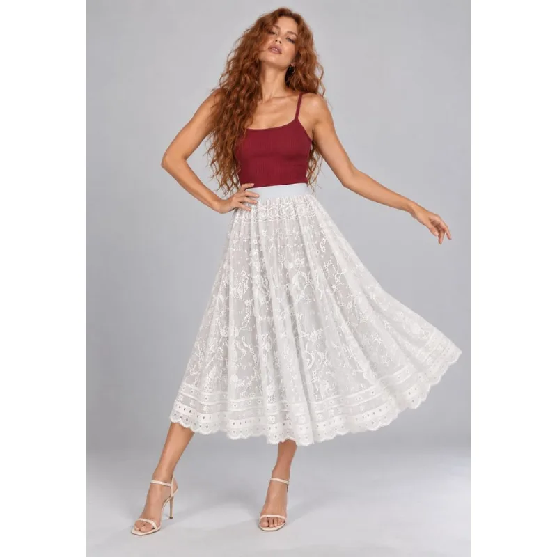 Saia Midi de Renda Branco Salvatore Tamanho G