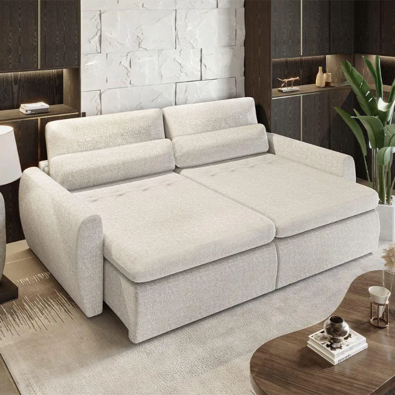 Sofá Cama Orgânico Charlie 3 Lugares Retrátil 210cm Off White em Linho