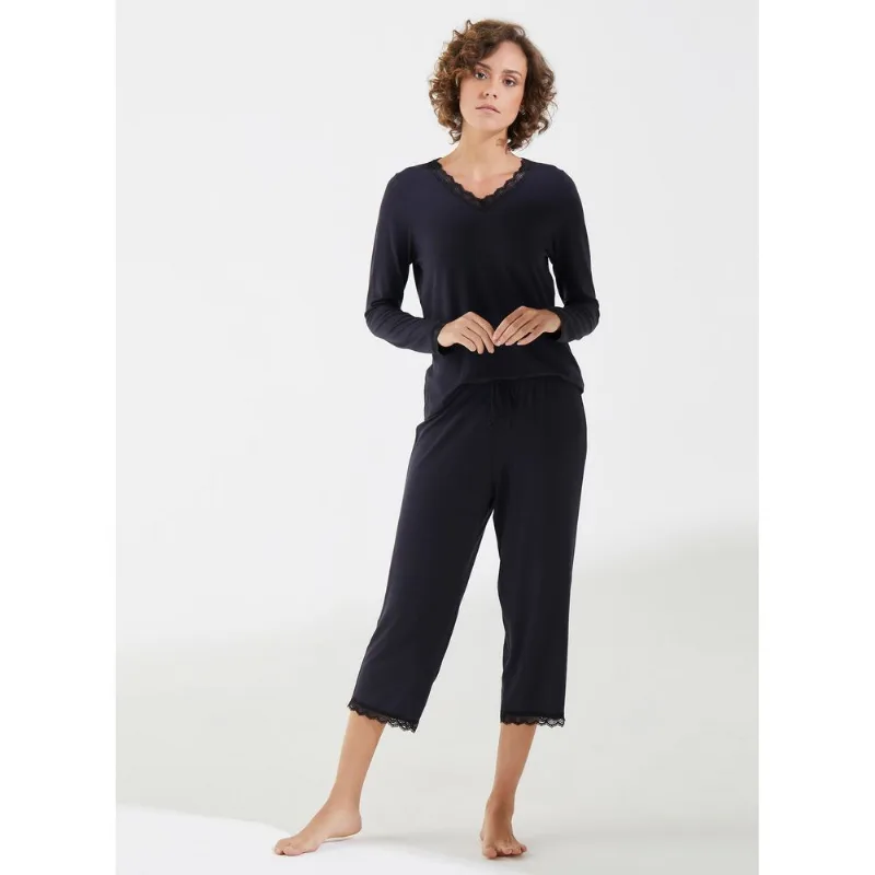 Calça Pantalon Cropped com Renda 20997 SuperBlack - G