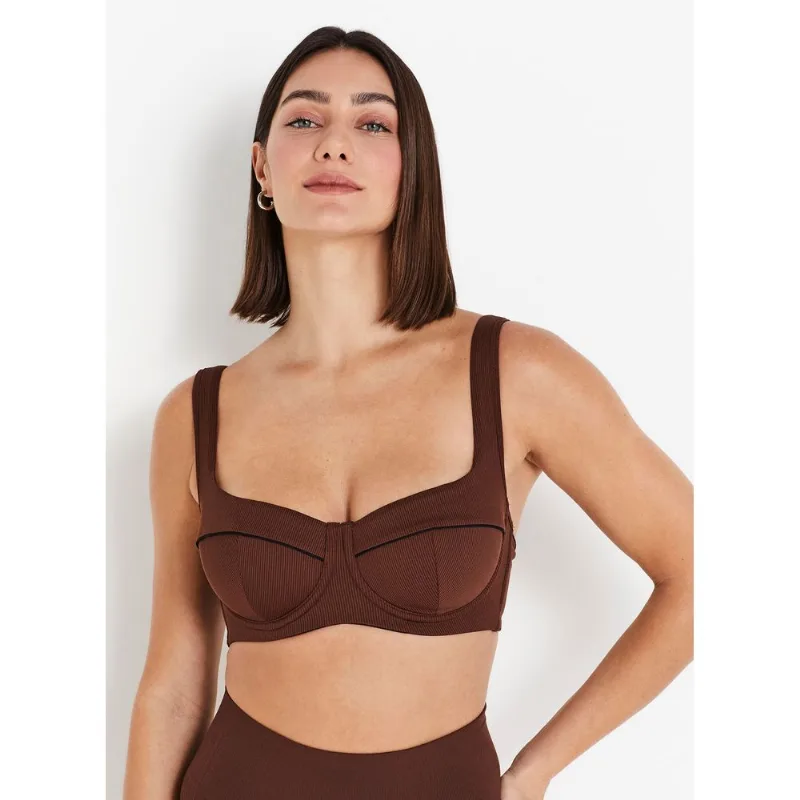Sutiã com Bojo com Aro Canelado Lift Balconet Sport Deluxe Tailored 51423 Brunette 44D