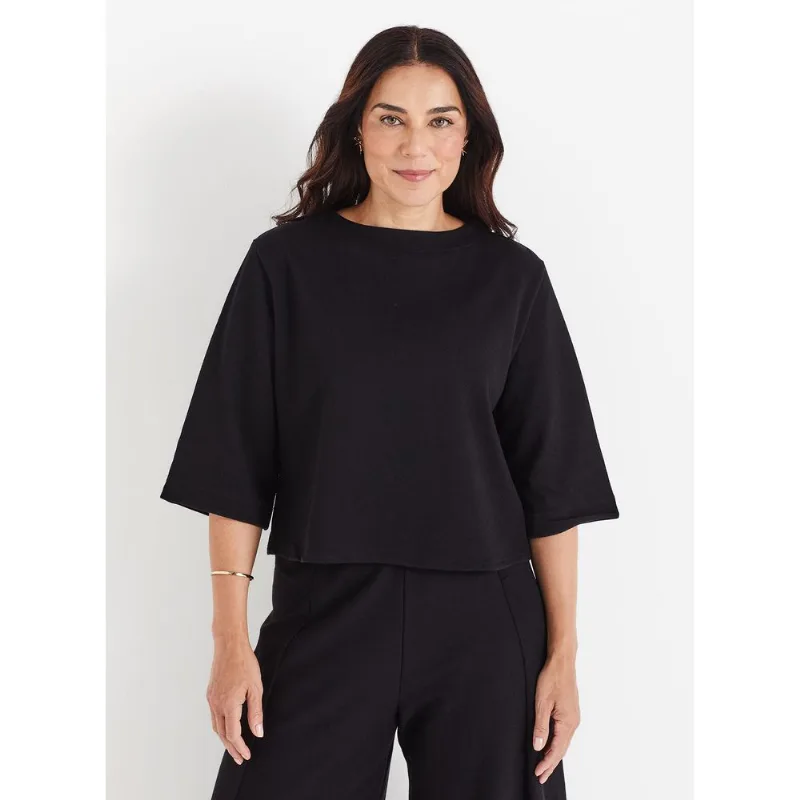 Blusa Boxy Manga 3/4 Turim 21602 Super Black G