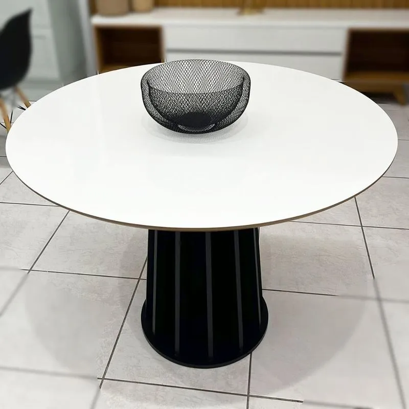 Mesa De Jantar Linha Nature 4 Lugares Redonda Mdf Off White Com Preto Fosco Dalla Costa Móveis