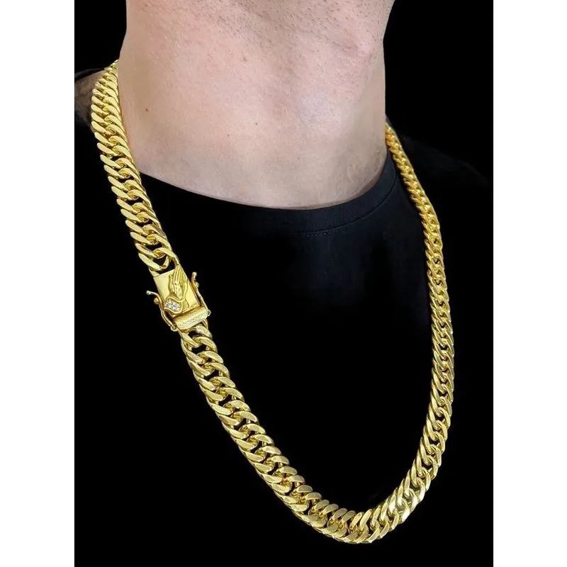 Cordão grumet 13MM fecho mão rezando - banhado A ouro 18K