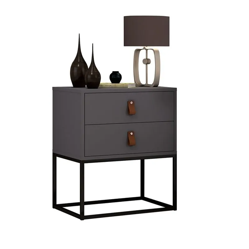 Mesinha de Canto Apoio de Cama Cinza Unic 45 Estilo Industrial Base Preto