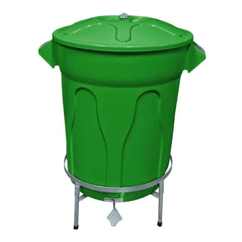 Lixeira Redonda 100 L Verde + Pedal De Aço Desmontável Jsn