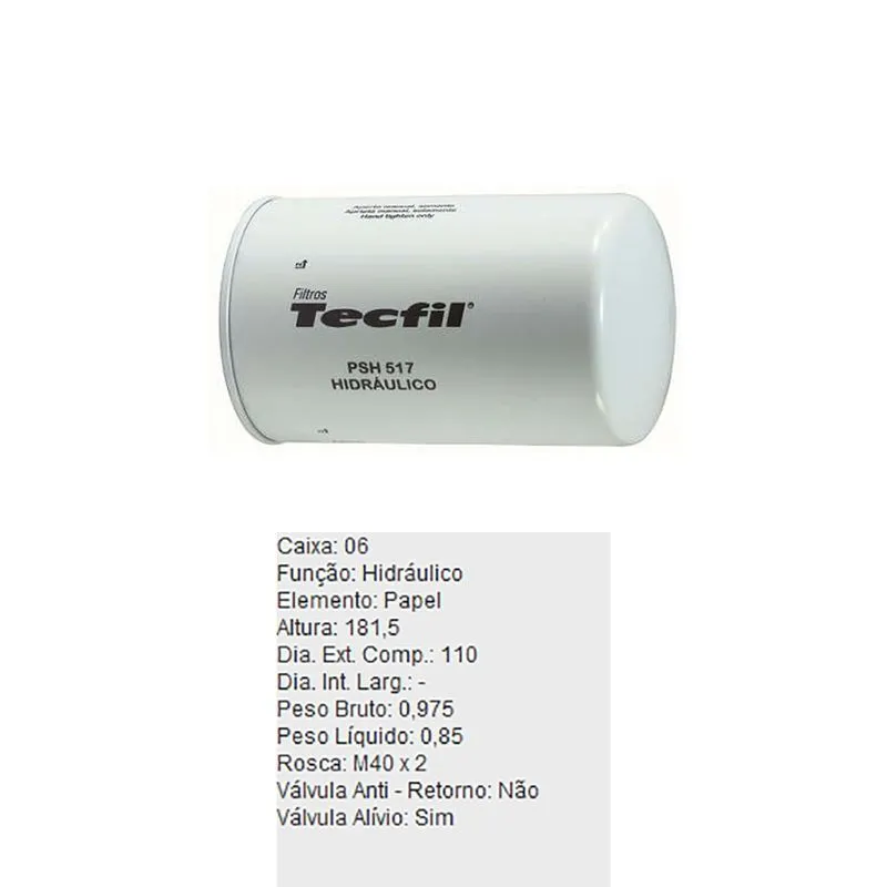Filtro Oleo Hidraulico Psh517 Tecfil