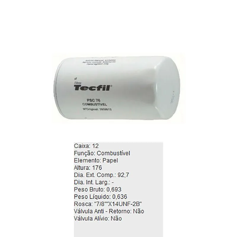 Filtro De Oleo Tecfil Psc76 Vw 19320 24320 25420 31320
