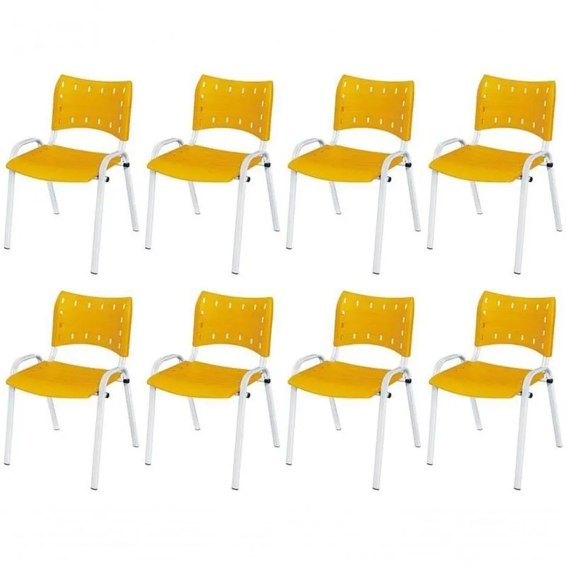 Cadeira Iso Base Branco Igreja, Escola, Escritório - Amarelo Kit 8 Peças