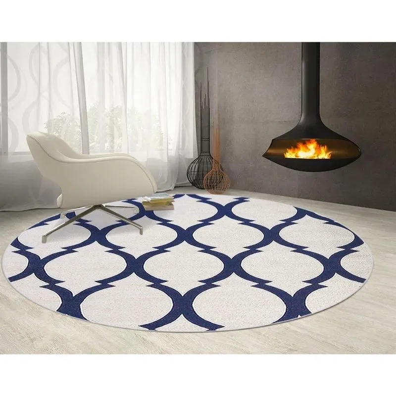 Tapete Geometrico Arabesco Prata Azul 3M Redondo Antiderrap