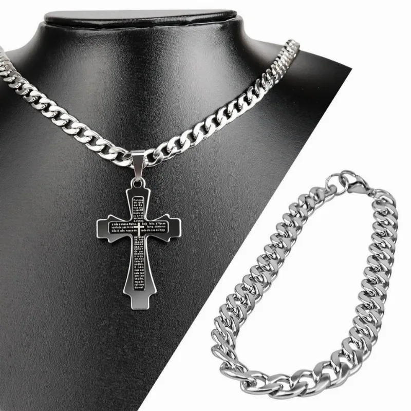 Kit Masculino Colar Crucifixo Aço Inox Revenda