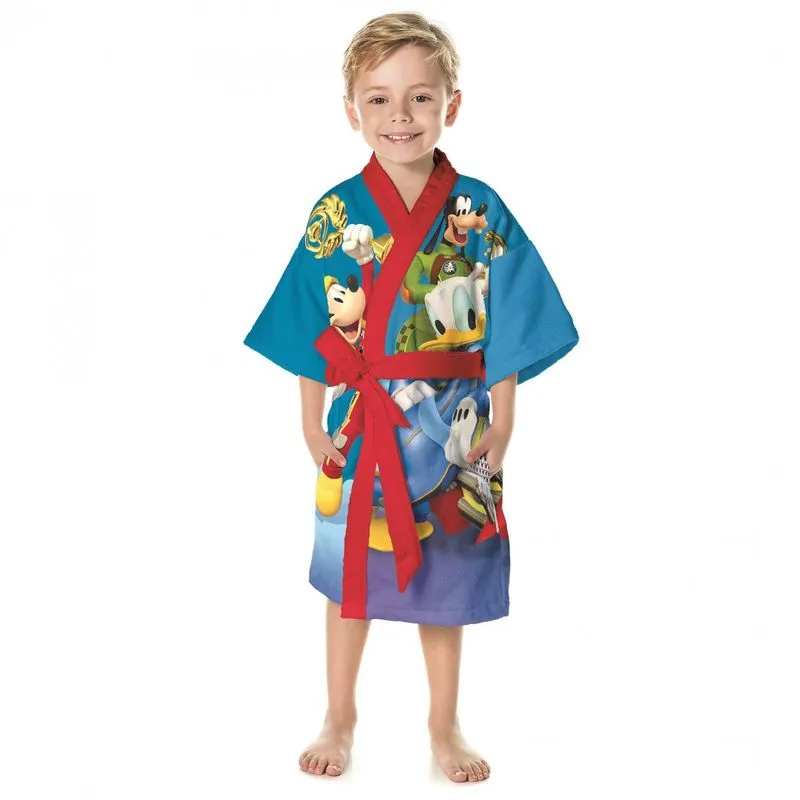 Roupão Infantil Aveludado Mickey Aventura Sobre Rodas Algodão Lepper Azul
