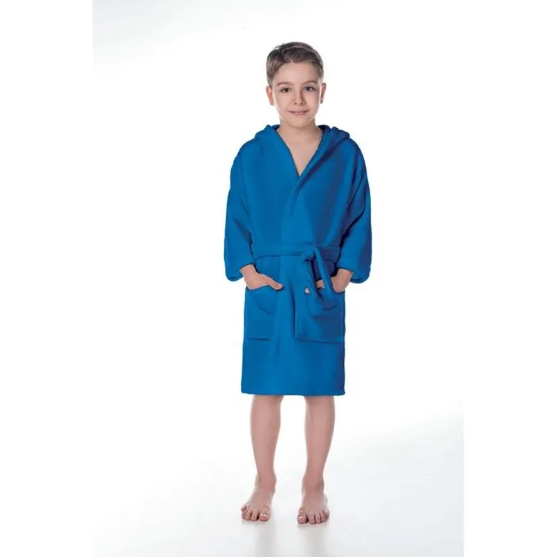 Roupão Fleece Infantil Quimono Com Capuz Color Azul Royal G Lepper