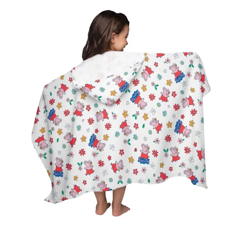 Toalha De Banho Infantil Felpuda Com Capuz Peppa Pig Estampada 70x130cm - Lepper