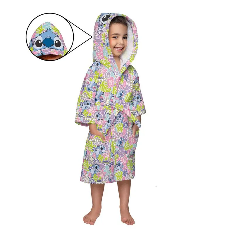 Roupão Aveludado Infantil Quimono Com Capuz Stitch