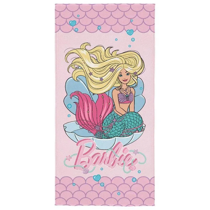 Toalha Infantil Aveludada Barbie 70x140cm 55% Algodão 45% Poliéster 280g-m Lepper