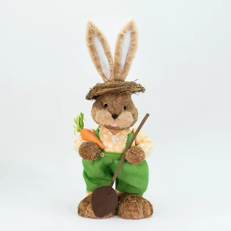 Coelho De Páscoa Enfeite Em Palha Coelhinho Jardineiro 63cm