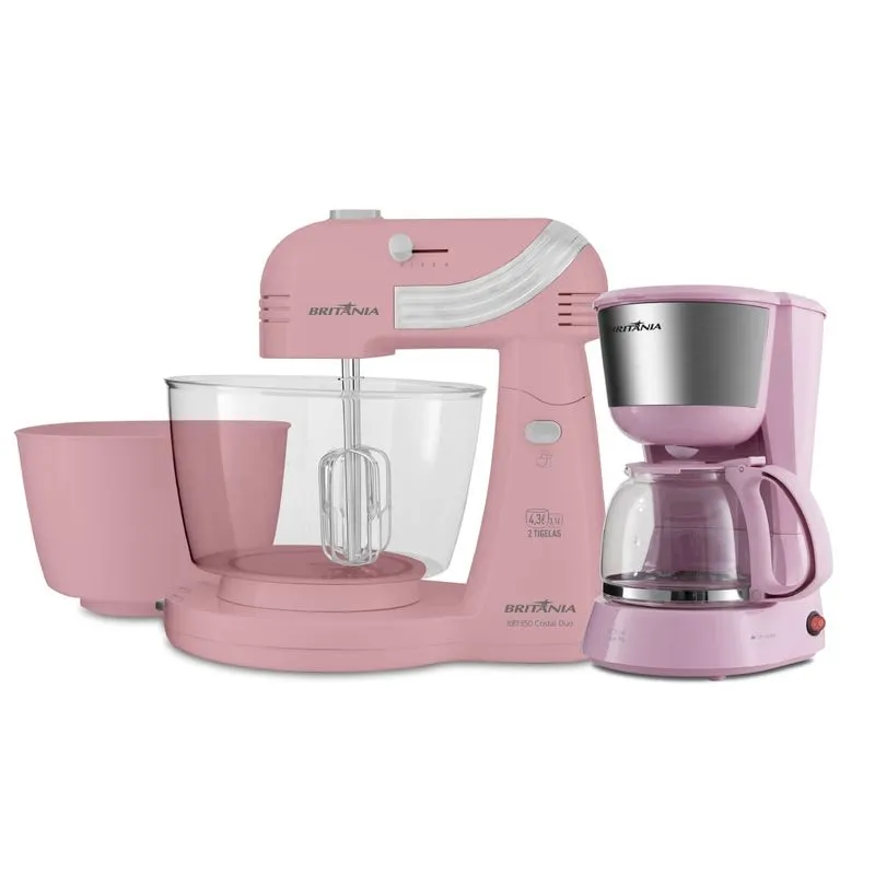 Kit Britânia Rosa Cafeteira BCF18 Inox + Batedeira BBT350 127V