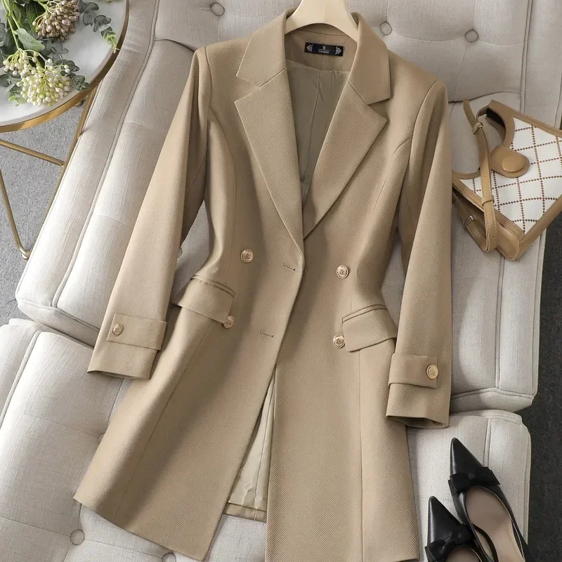 Blazer Longo de Alfaiataria Transpassado Lenogue Bege / GG