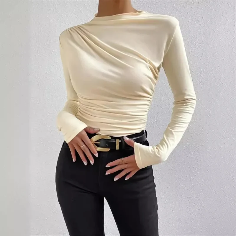 Blusa Básica Gola Redonda Manga Longa Malha com Elastano Lenogue Bege / XGG