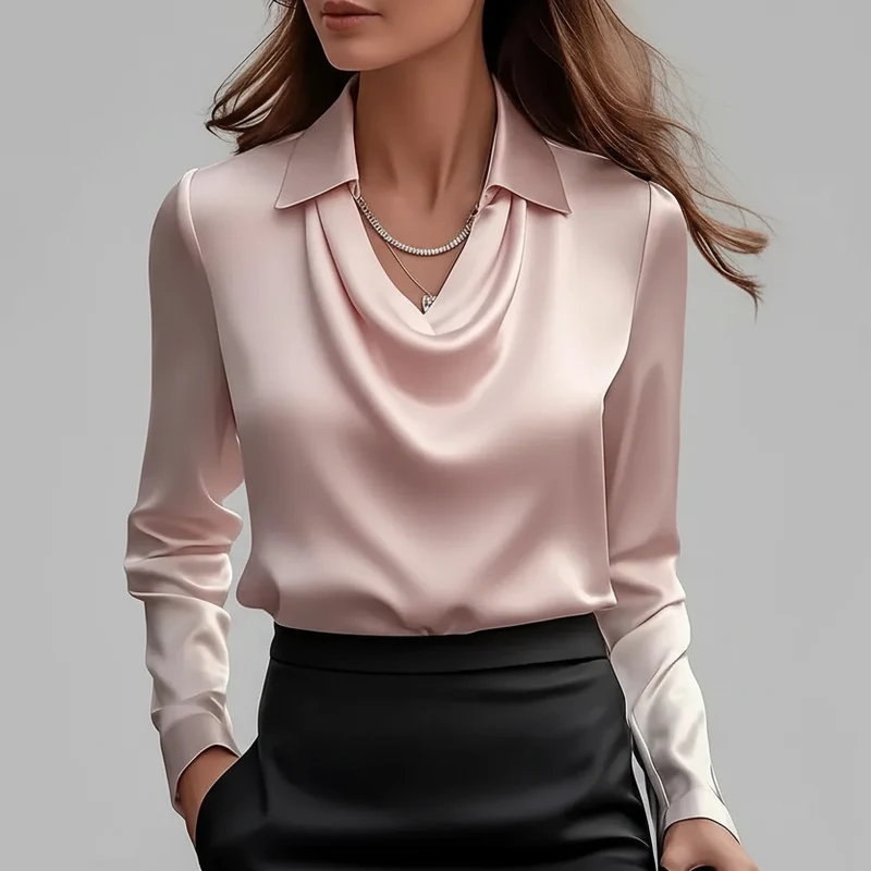 Blusa de Cetim Gola Camiseira Decote Drapeado Lenogue Rosa / PP