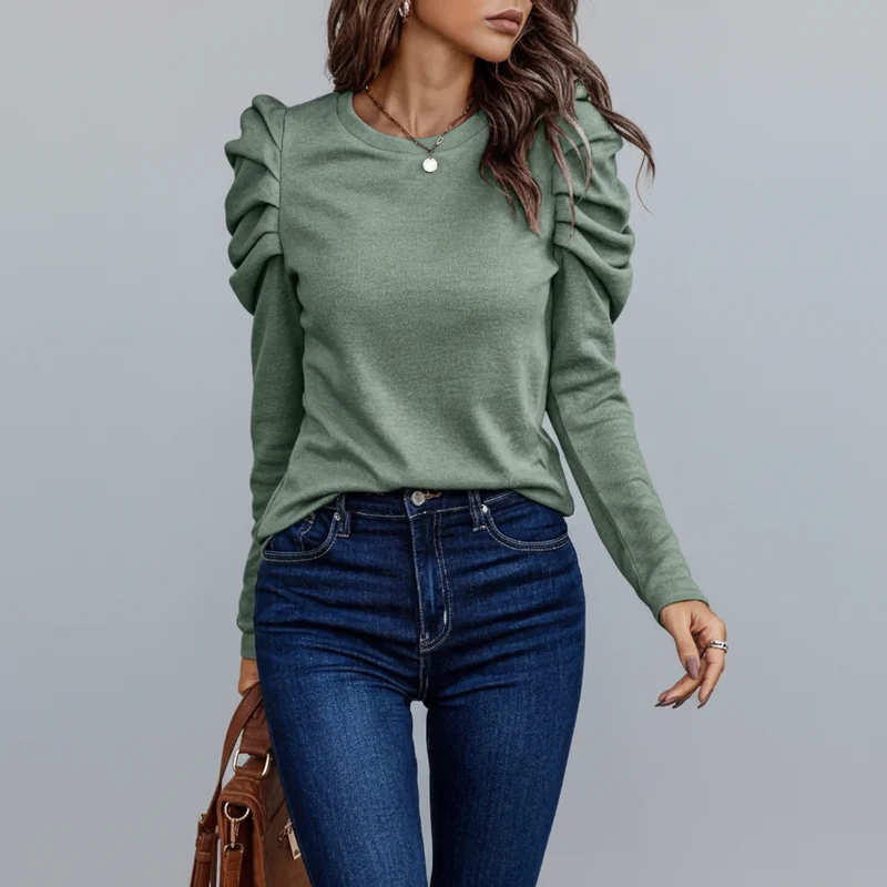 Blusa de Tecido Fluido Manga Bufante com Botões Lenogue Verde / G