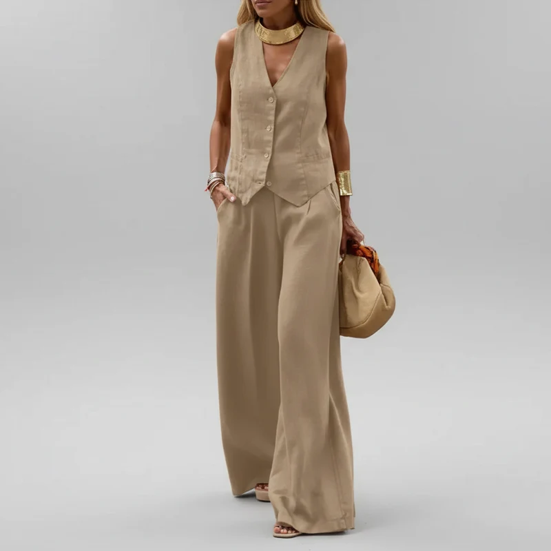 Conjunto de Alfaiataria Casual Chic para Trabalho Lenogue Caqui / G
