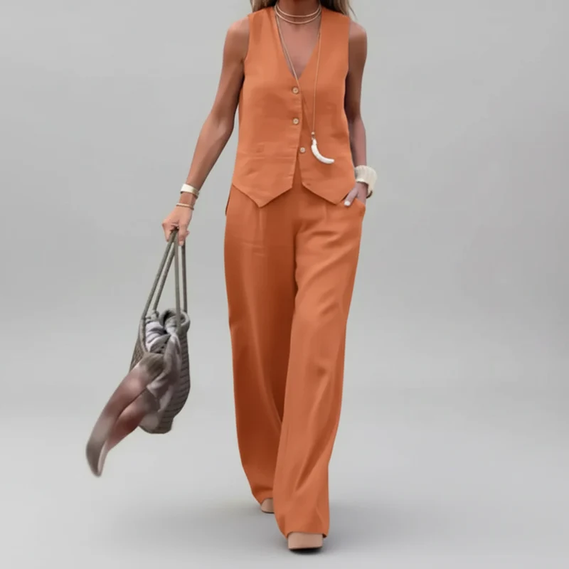 Conjunto de Alfaiataria Casual Chic para Trabalho Lenogue Laranja / XGG