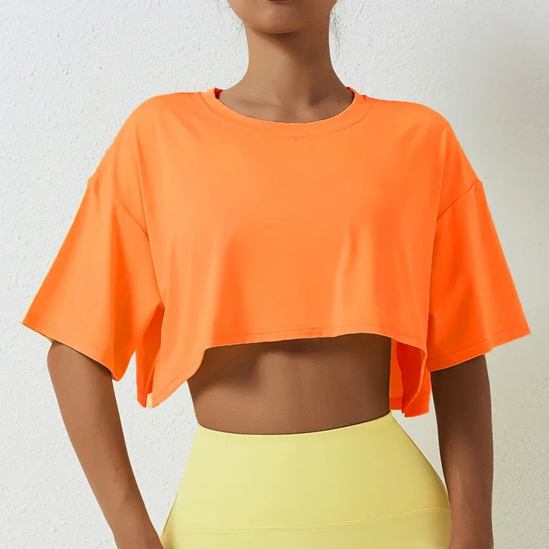 Cropped de Algodão Gola Redonda Manga Morcego Lenogue Laranja / GG