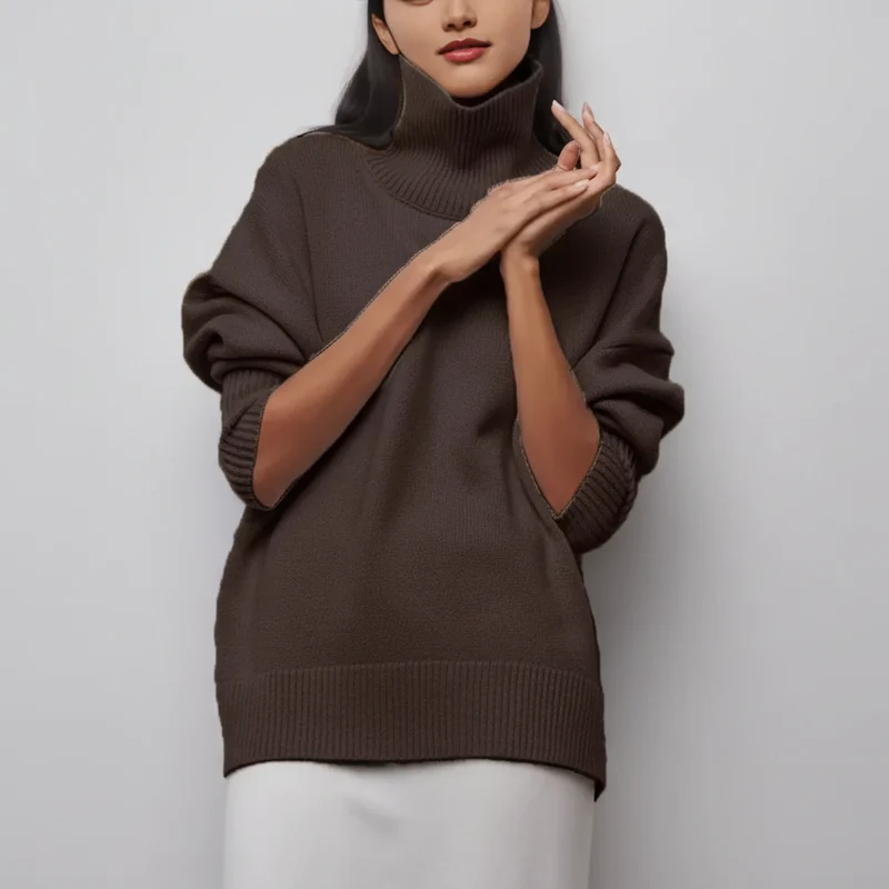Suéter Tricot Gola Alta Peluciado Slim Manga Longa Lenogue Marrom / XGG