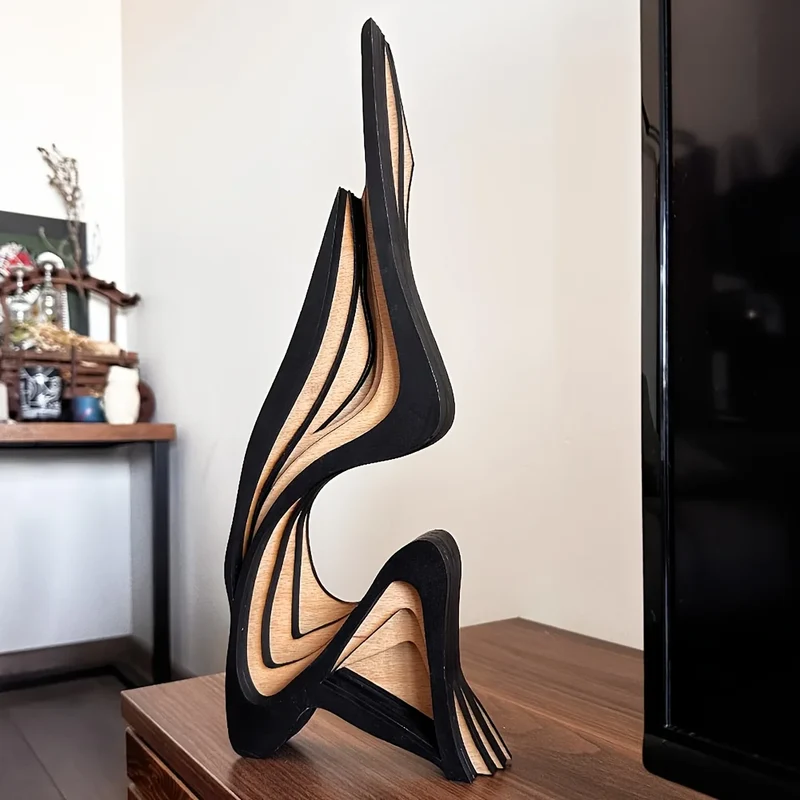 Escultura Abstrata Élégance Estrutura de Madeira Lenogue Marrom (40cm)