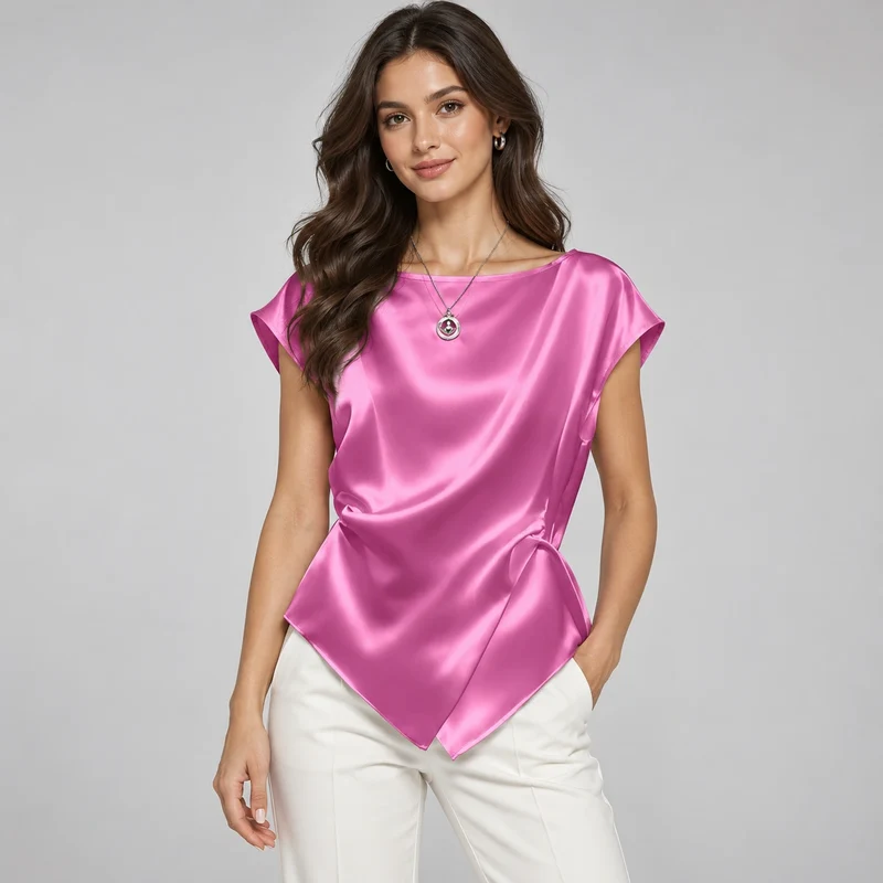 Blusa de Seda com Design Solto Chic Lenogue Rosa Escuro / M