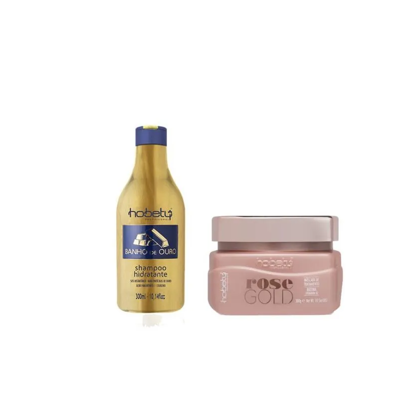 Hobety Kit Shampoo Banho De Ouro 300 Ml + Máscara Rose 300Gr