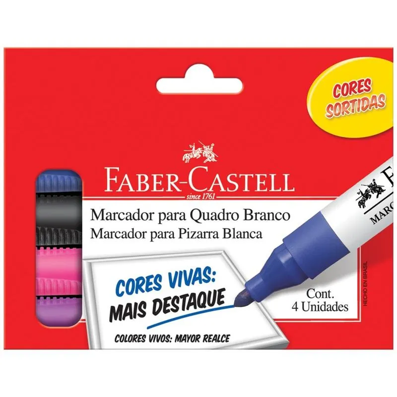 Marcador De Quadro Branco Faber Castell Com 4 Cores - Sortido