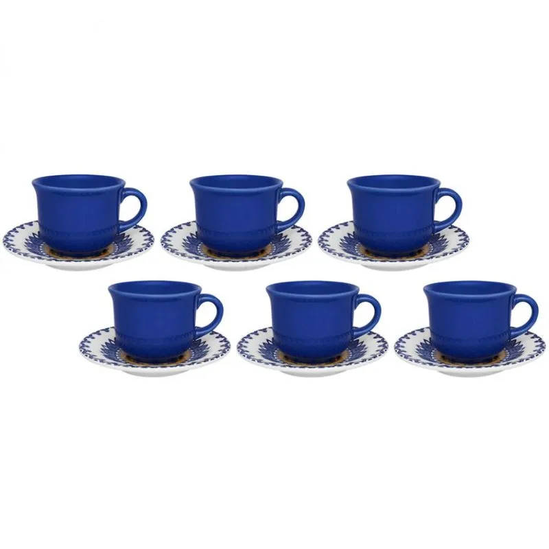 Conjunto de Xícaras para Café Oxford Floreal La Carreta com Pires em Cerâmica 200ml 6 Peças Colorido